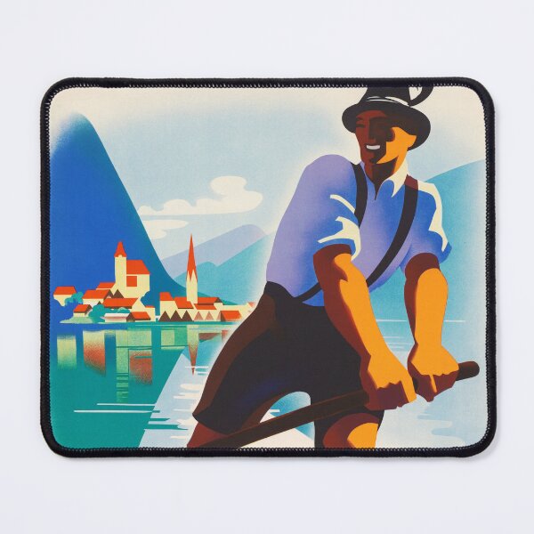 Item preview, AUSTRIA Austrian Platten Boat Hallstatter Lake 1935 Vintage Tourism Poster designed and sold by retroposters.