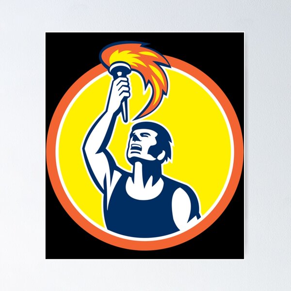 Artikelvorschau, Athlete Player Raising Flaming Torch Circle Retro Classic T-Shirt entworfen und verkauft von contawana1s.