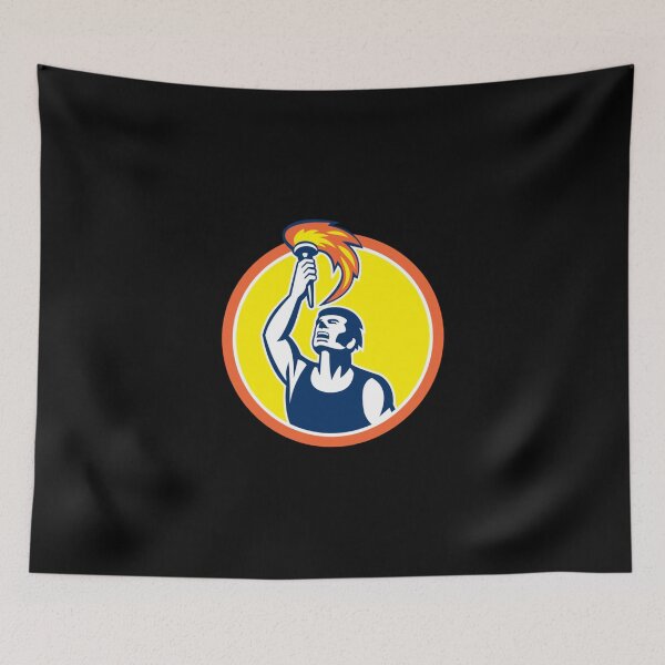 Item preview, Athlete Player Raising Flaming Torch Circle Retro Classic T-Shirt designed and sold by contawana1s.