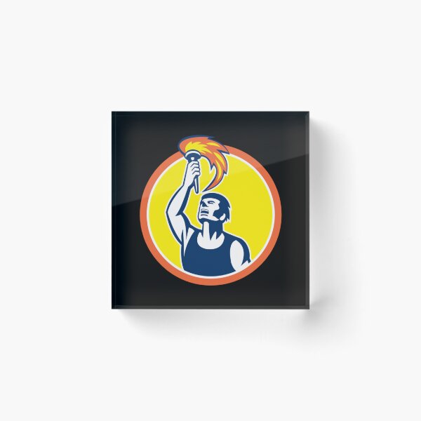 Item preview, Athlete Player Raising Flaming Torch Circle Retro Classic T-Shirt designed and sold by contawana1s.