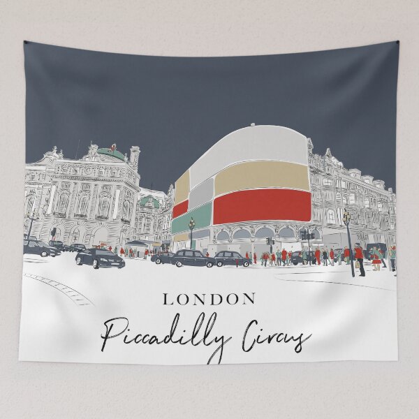 Item preview, Piccadilly Circus, London, Cities, Countries, Colourful print, line art, west end, Regent's Street, London Taxi, designed and sold by BONBcreative.