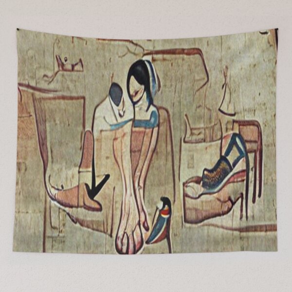 Item preview, Egyptian painting of wife putting cold feet on husband designed and sold by glitchman2.