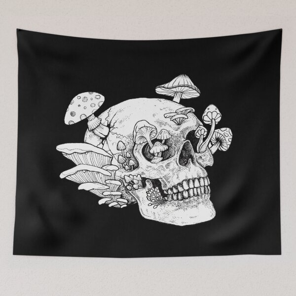 Item preview, Skull With Mushrooms (Black and White) designed and sold by Pob Hosking.