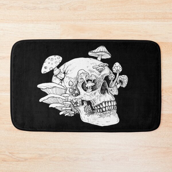 Item preview, Skull With Mushrooms (Black and White) designed and sold by Pob Hosking.