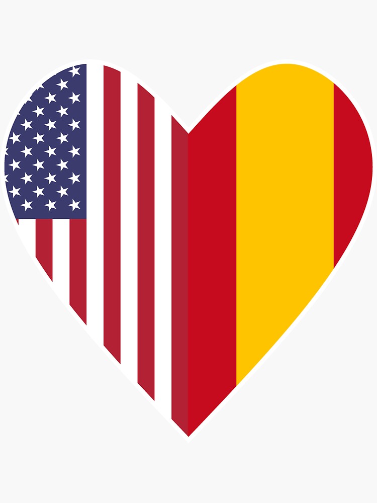 "Half Spain Flag Half USA Flag Love Heart" Sticker by TrevelyanPrints