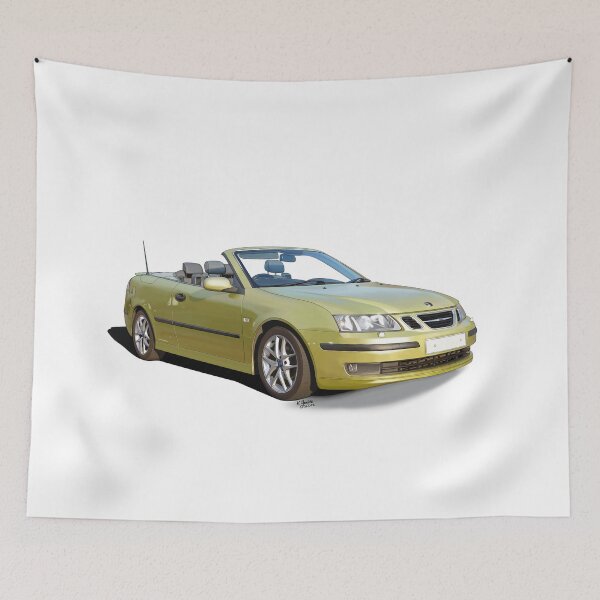 Item preview, saab 9-3 convertible lime yellow green designed and sold by Theoldgirl900.