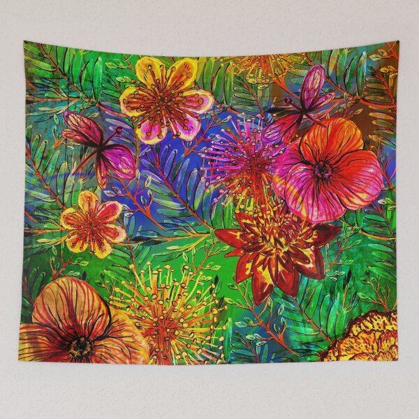 Item preview, Tropical Vintage Exotic Jungle Flower Flowers - Floral watercolor Botanical Garden pattern on #Redbubble designed and sold by UtArt.