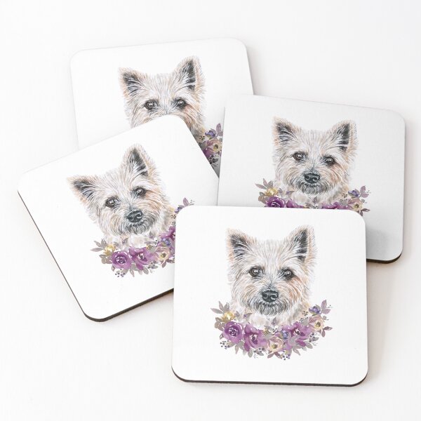 Item preview, Cute Cairn Terrier with Purple Flowers Illustration Art designed and sold by adriana-holmes.