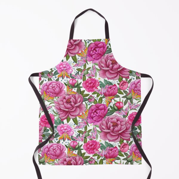Artikelvorschau, Rosa Pfingstrose mit Elefantenschwärmern auf Weiß mit abstrakten Farbklecksen von Magenta Rose Designs entworfen und verkauft von MagentaRose.