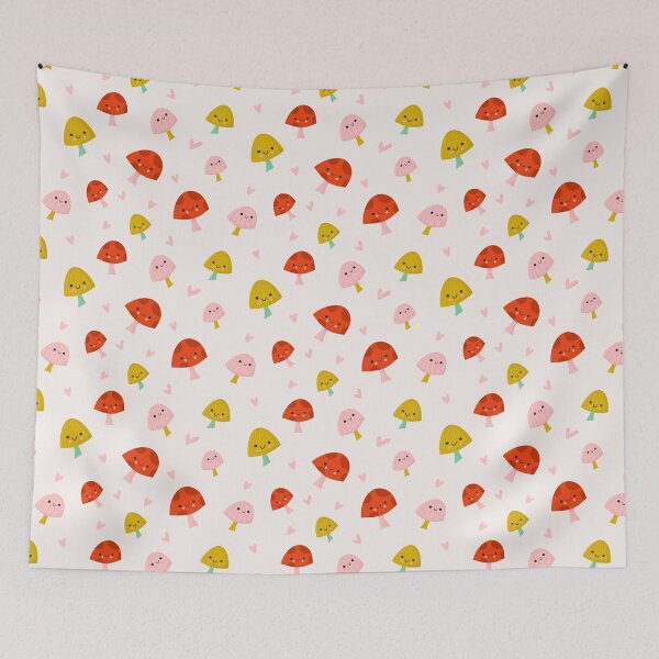 Aperçu de l'œuvre Cute Happy Mushrooms and Hearts créée et vendue par Heather Rosas.