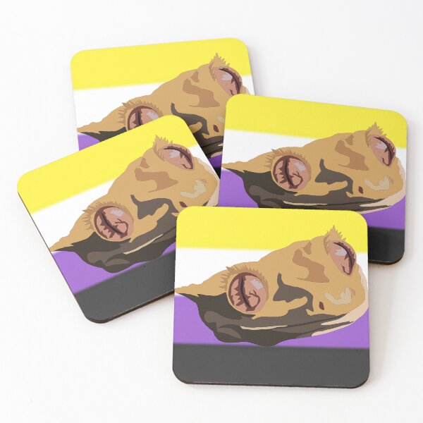 Item preview, Non-binary pride flag behind a crested gecko designed and sold by LeahcarsArt.