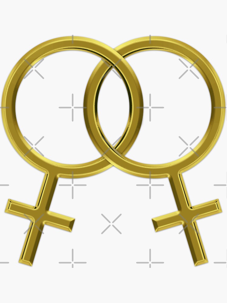 Two Interlocking Female Symbols (golden design) by Gay-Pride-Depot