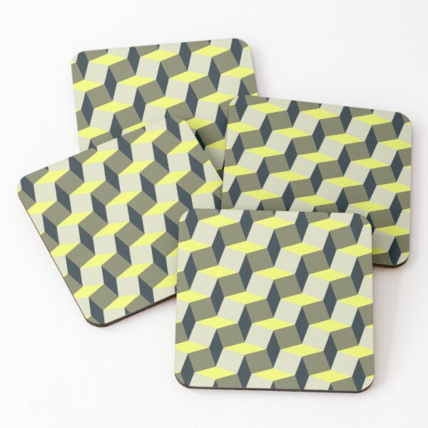 Item preview, Cool Geometric 3 Dimensional Optical Illusion Pattern in Yellow and Grey designed and sold by Art-and-Archaeo.