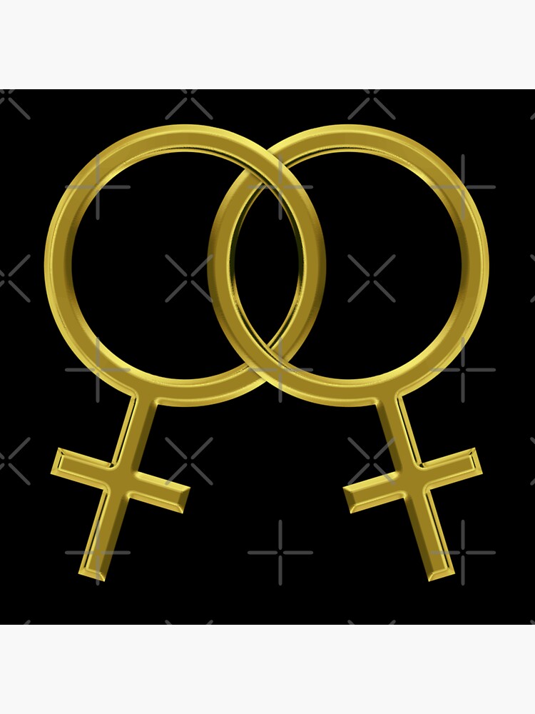 Two Interlocking Female Symbols (golden design - black background) by Gay-Pride-Depot