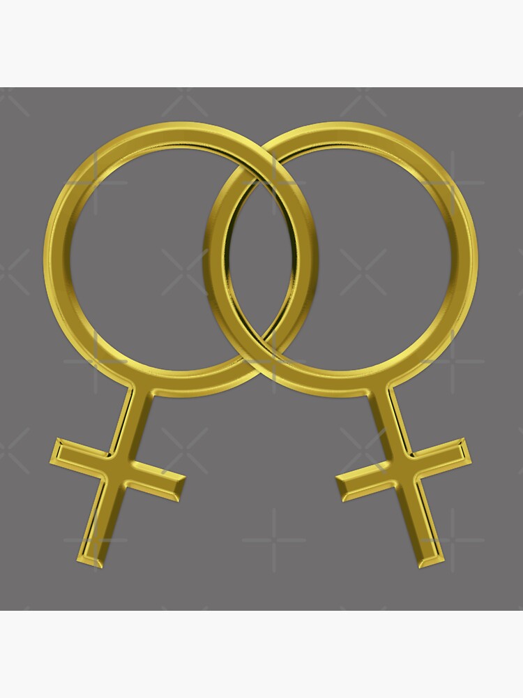 Two Interlocking Female Symbols (golden design - grey background) by Gay-Pride-Depot