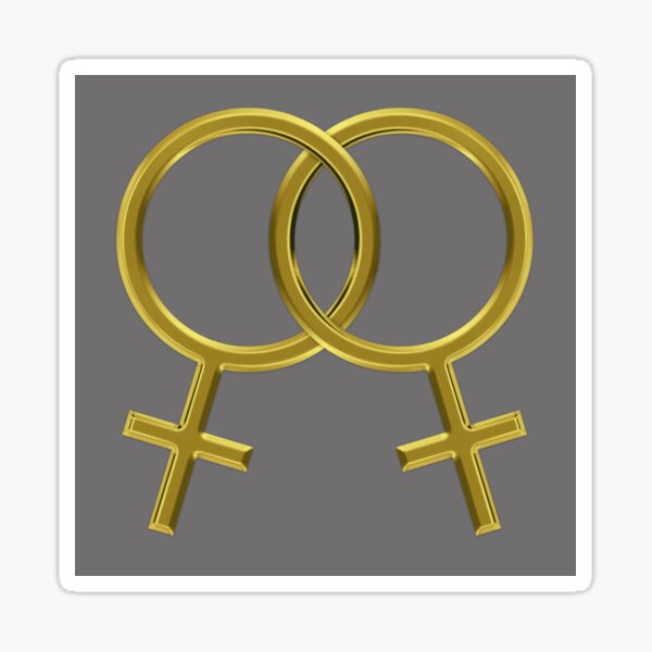Two Interlocking Female Symbols (golden design - grey background) Sticker