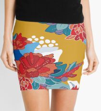 Hand drawn floral seamless pattern inspired by Asia and Japan Mini Skirt
