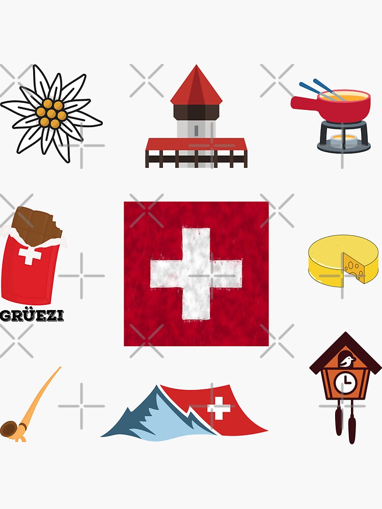 Switzerland Swiss Culture Souvenir Combo Pack X9 Sticker For Sale By Teesbylf Redbubble