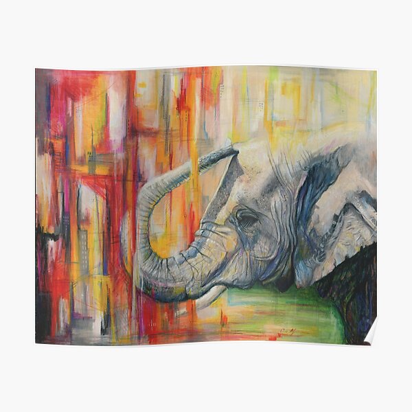 Elephant with Modern Colorful Background Poster