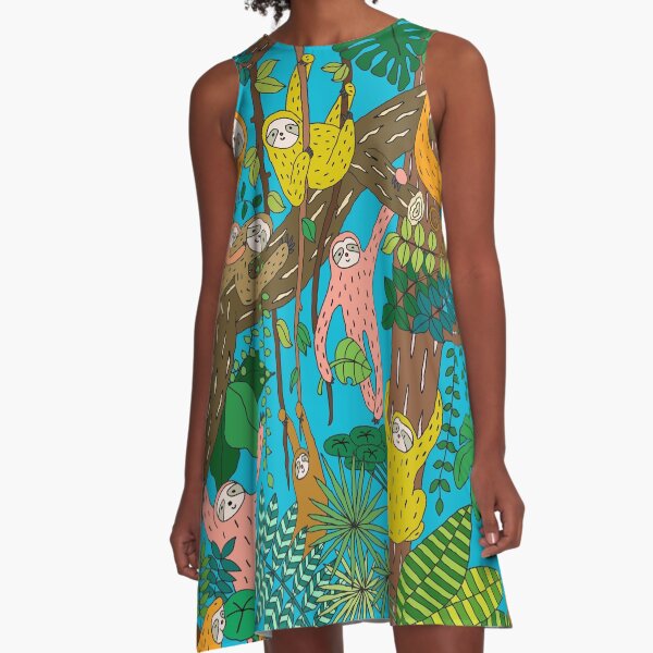 Happy Sloths Jungle A-Line Dress