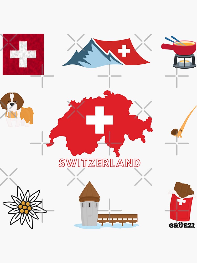 Switzerland Swiss Culture Symbols Combo Pack X9 Sticker By Teesbylf Redbubble