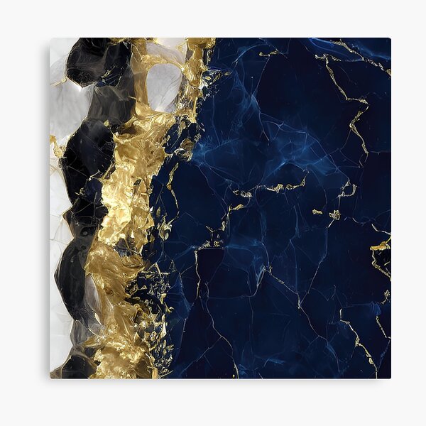  GUANMING Blue Marble Texture Golden Border Wall Art