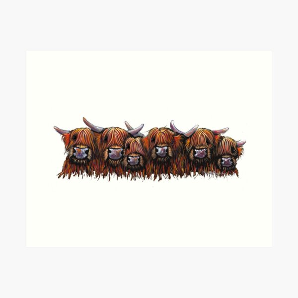 Item preview, Scottish Hairy Highland Cows ' ALL IN A ROW ' by Shirley MacArthur designed and sold by Shirley MacArthur Limited.