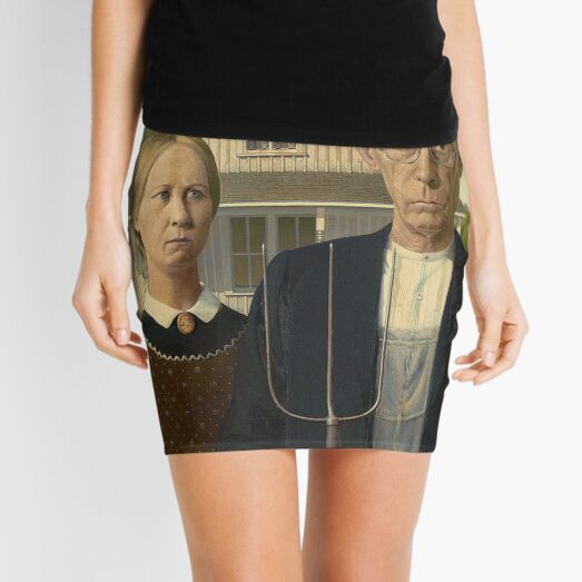 American Gothic. Painting by Grant Wood. Art Institute of Chicago. On BLACK. Mini Skirt