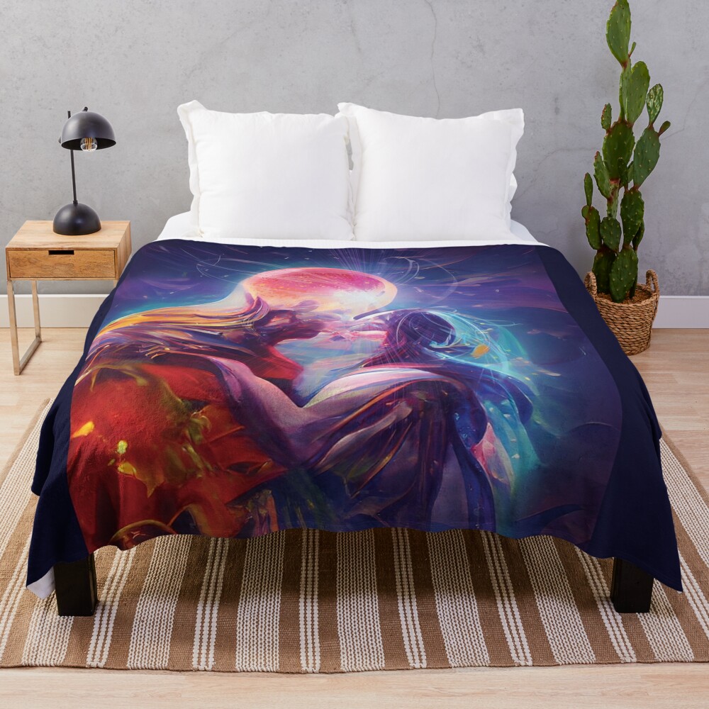 The Secret Kissing of the Sun and Moon Throw Blanket