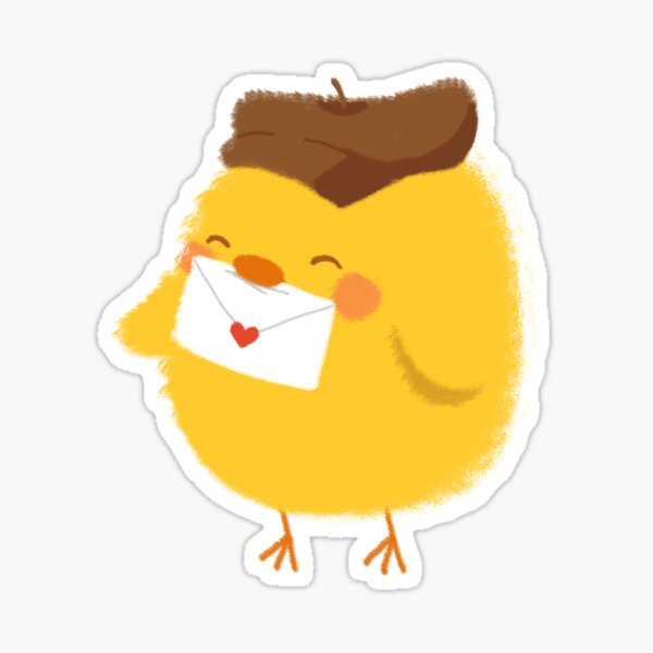 Cute Baby Chick with Beret Holding Letter Sticker