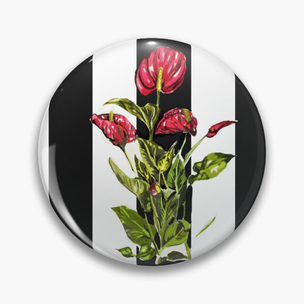 Item preview, Anthuriums on black and white stripes  designed and sold by Faerieglen.