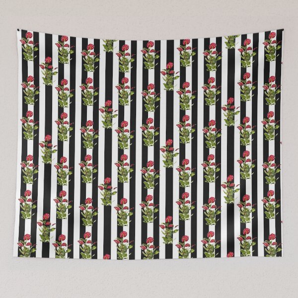 Item preview, Anthuriums on black and white stripes  designed and sold by Faerieglen.