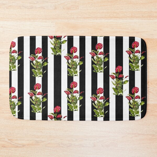 Item preview, Anthuriums on black and white stripes  designed and sold by Faerieglen.