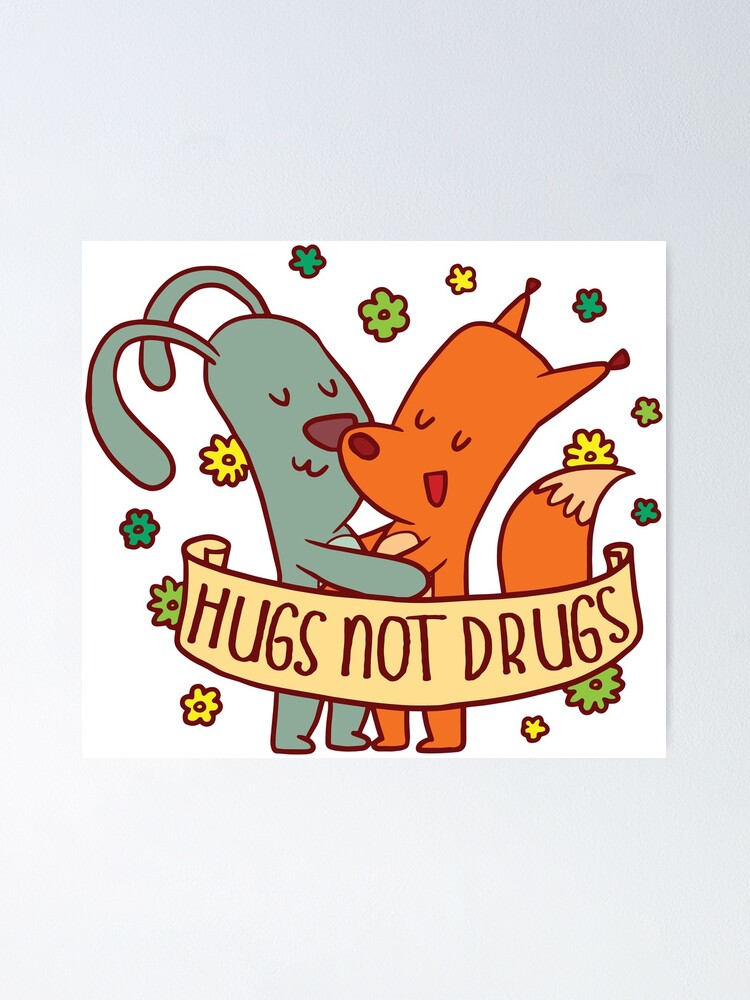 Hugs Not Drugs T-Shirt With Cute Bunny And Fox Hugging Hugs Not Drugs T-Shirt With Cute Bunny And Fox Hugging