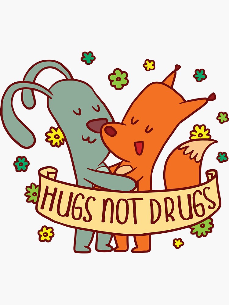 Hugs Not Drugs T-Shirt With Cute Bunny And Fox Hugging Hugs Not Drugs T-Shirt With Cute Bunny And Fox Hugging