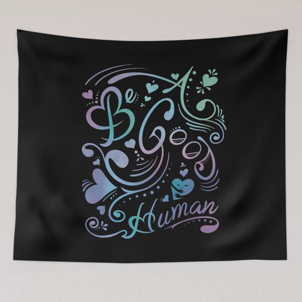 Item preview, Be A Good Human Hand drawn thoughtful quote with hearts & swirls designed and sold by MunsyArt.