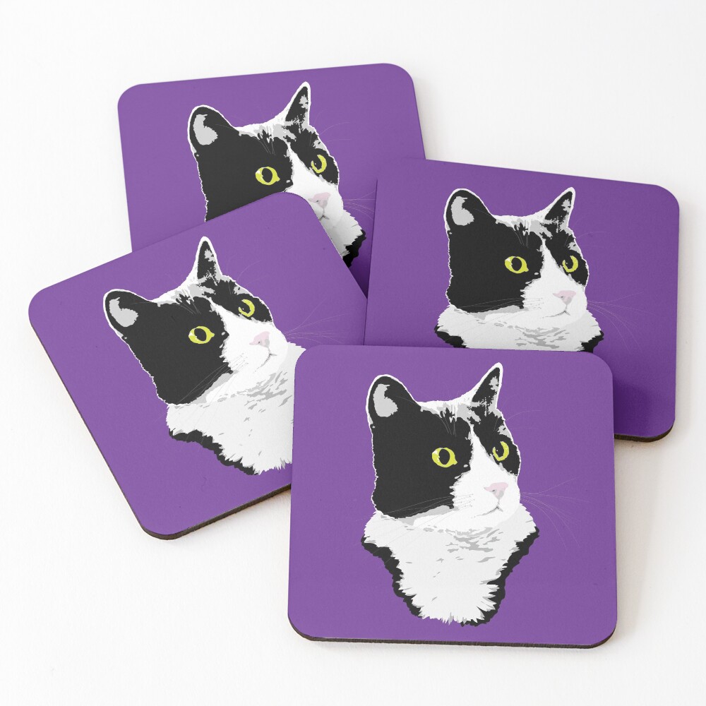 Regal Tuxedo Kitty Coasters (Set of 4)