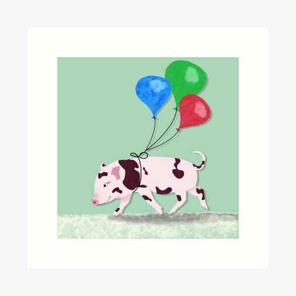 Baby Pig With Balloons Art Print