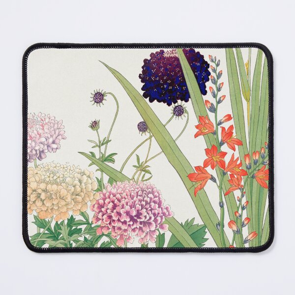 Item preview, Traditional Japanese Scabiosa & Montbretia Flower - Antique Flower Illustration designed and sold by FrostMintStudio.