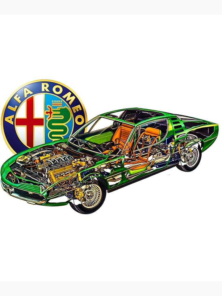 "Italian sport retro 2 door coupe Montreal V8. Cutaway car art