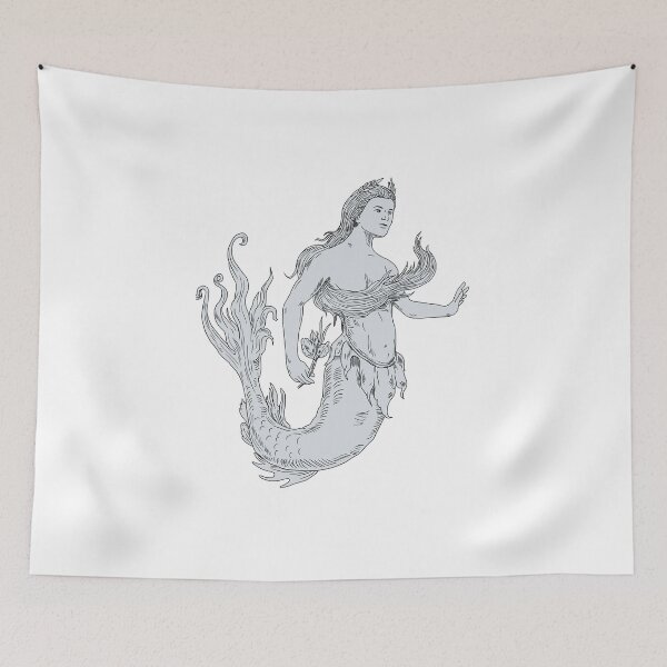 Item preview, Vintage Mermaid Holding Flower Drawing designed and sold by patrimonio.