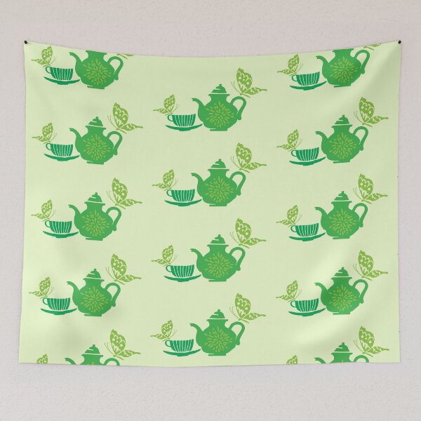 Item preview, green tea pots and butterflies designed and sold by jazzydevil.