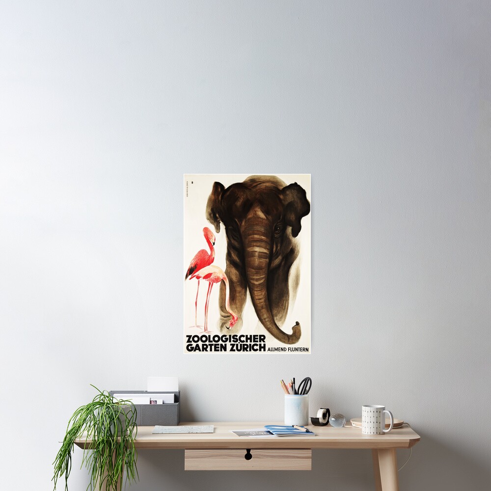 Zoologischer Garten Zurich Zoo Elephant Switzerland Vintage Travel Poster Print 