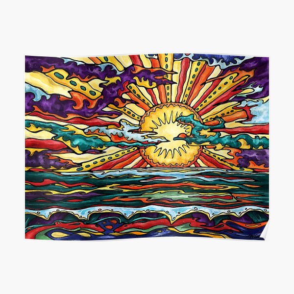 Golden Sunset On Ocean Pop Art Sun Painting Poster For Sale By