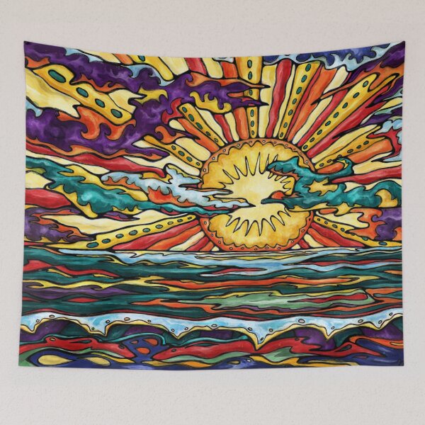 Item preview, Golden sunset on ocean, pop art sun painting designed and sold by NadiaChevrel.