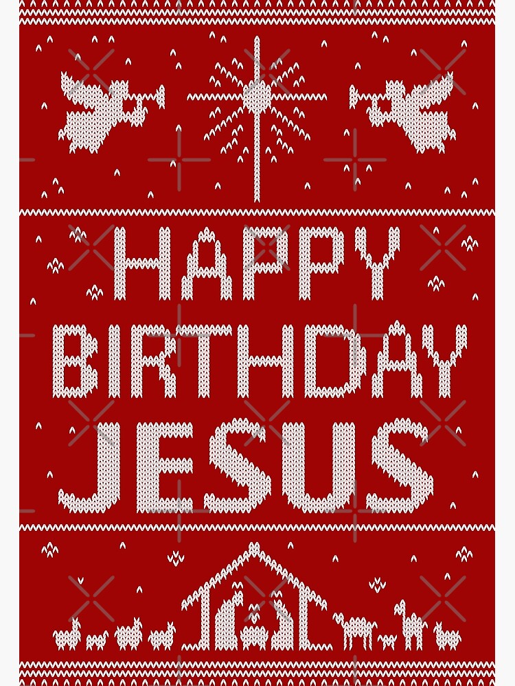 Carte De Vœux Joyeux Anniversaire Jesus Pull De Noel Moche Scandinave Knit Red White Religieux Chretien Par 26 Characters Redbubble