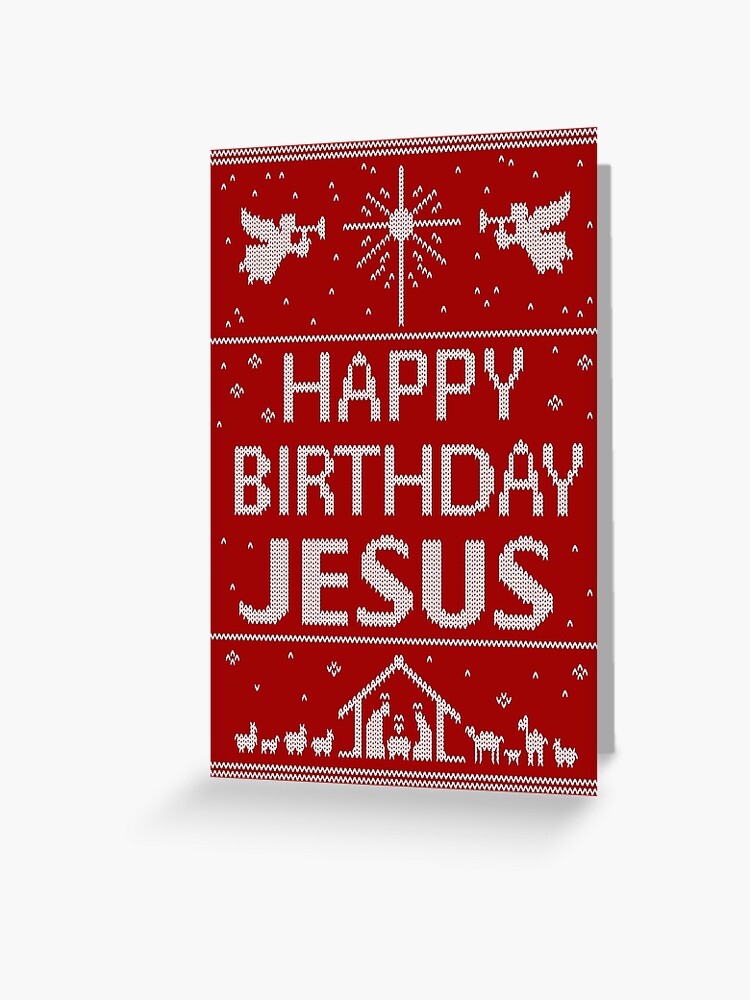 Joyeux Anniversaire Jesus Pull De Noel Moche Scandinave Knit Red White Religieux Chretien Carte De Vœux