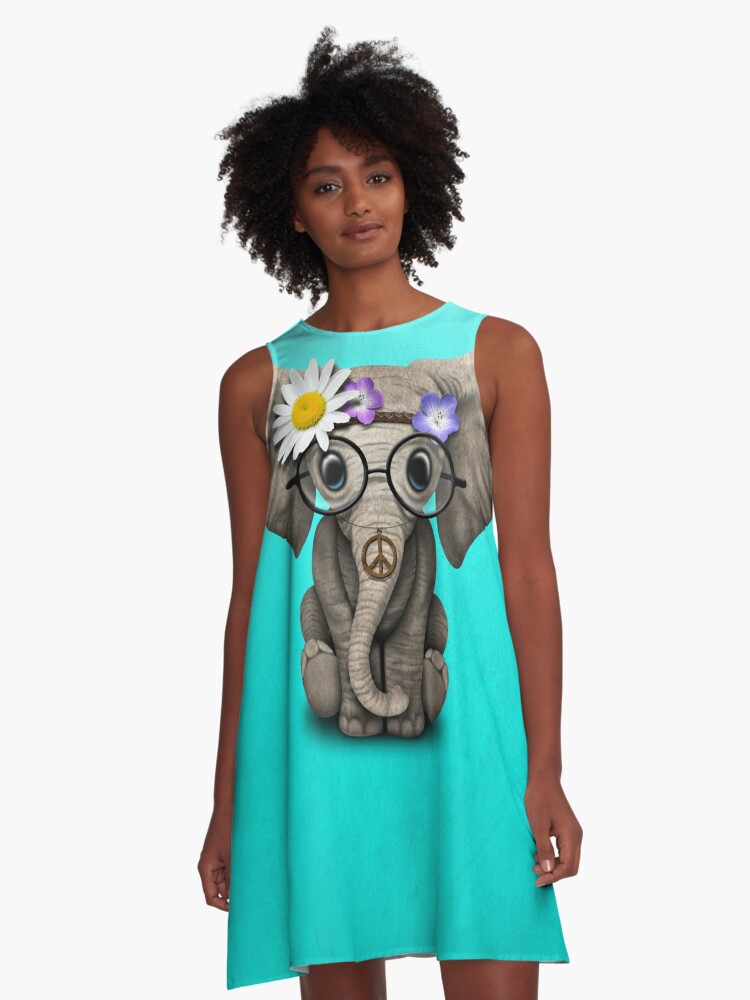 Elephant Print Boho Hippie Sleeveless Dress