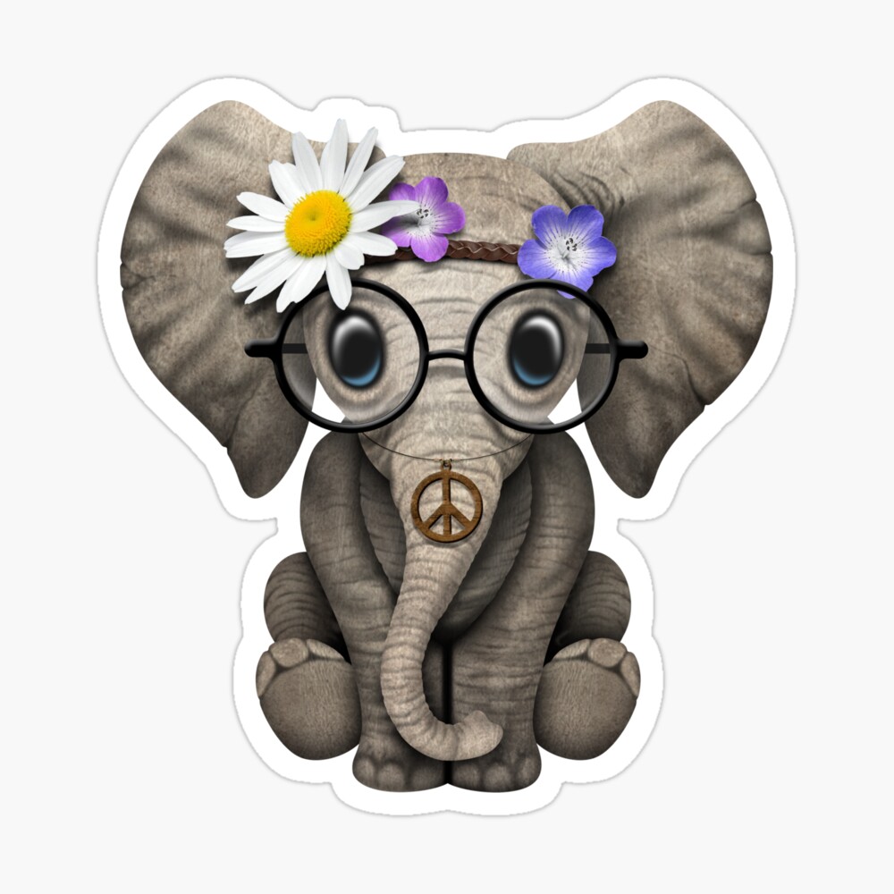 Cute Baby Elephant Hippie On Pink Poster By Jeffbartels Redbubble
