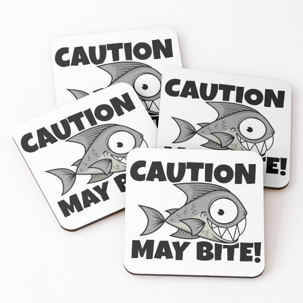 Item preview, Caution May Bite! Cartoon Piranha Fish Warning Sign designed and sold by Tee-Nee-Bash.